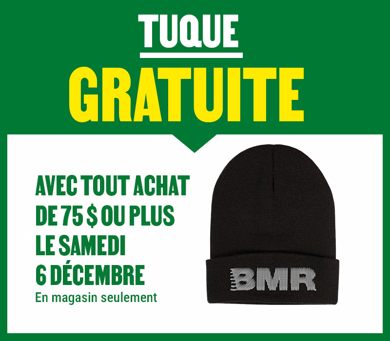 Obtenez une tuque gratuite avec tout achat de 75$ ou plus dans les magasins participants de BMR - samedi 6 décembre 2025