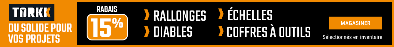 15% de rabais sur les outils Torkk