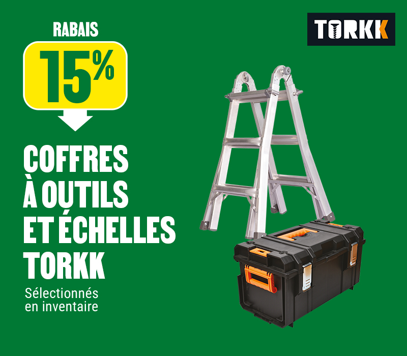 15% de rabais sur les coffres à outils et échelles Torkk - BMR