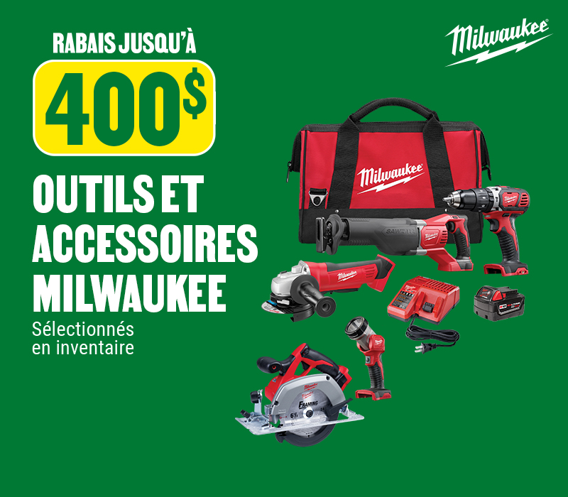 Jusqu'à 400$ de rabais sur les outils et accessoires Milwaukee