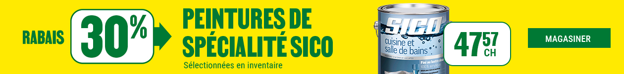 30% de rabais sur les peintures de sp&eacute;cialit&eacute; Sico s&eacute;lectionn&eacute;es.