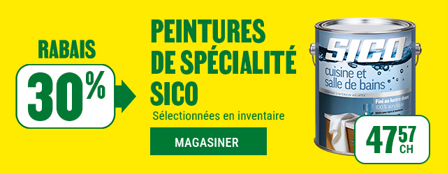 30% de rabais sur les peintures de sp&eacute;cialit&eacute; Sico s&eacute;lectionn&eacute;es.