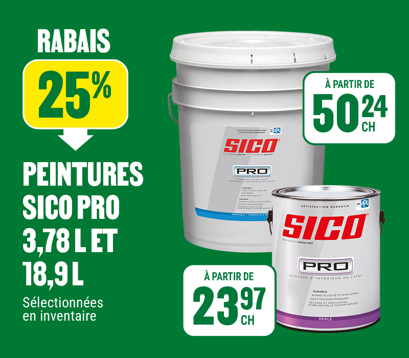 25% de rabais sur la peinture d'int&eacute;rieur Sico Pro 3,78L et 18,9L - BMR