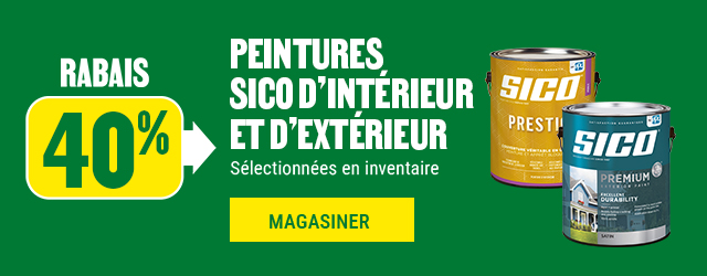 40% de rabais sur les peintures d'int&eacute;rieur et d'ext&eacute;rieur Sico