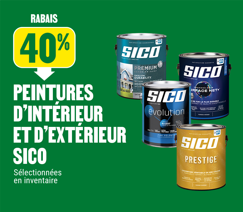 40% de rabais sur les peintures d'int&eacute;rieur et d'ext&eacute;rieur Sico