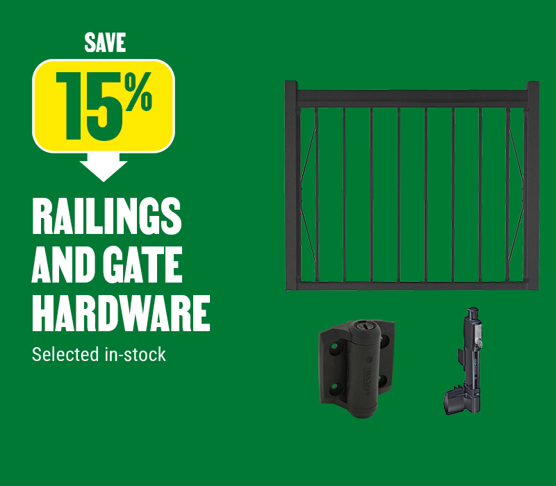 Save 15% on raillings and gate hardware