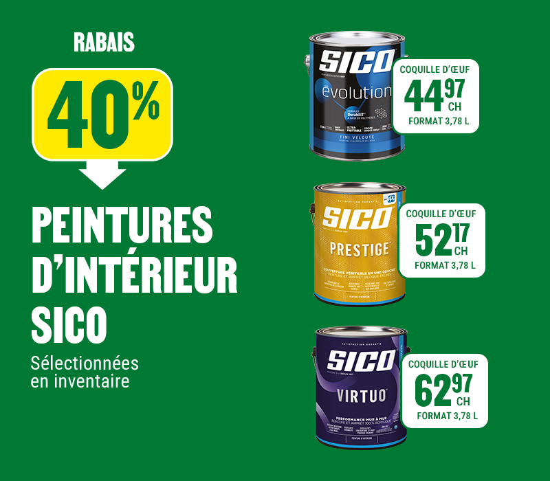 40% de rabais sur les peintures d'intérieur Sico
