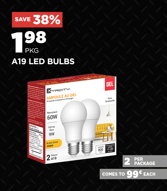 38% off selected A19 LED Bulbs (081-5712 & 081-5688)