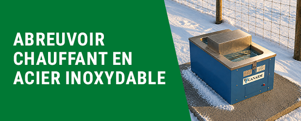 Abreuvoir chauffant en acier inoxydable Canarm, idéal pour l'hiver, disponible sur Agrizone.