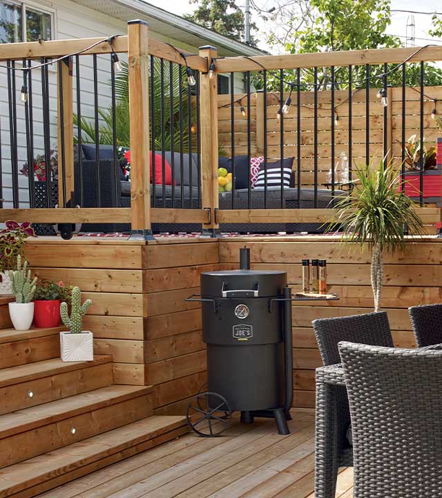 Two-level deck with furniture and BBQ