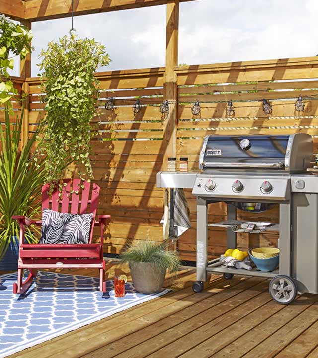 Patio with wood privacy wall