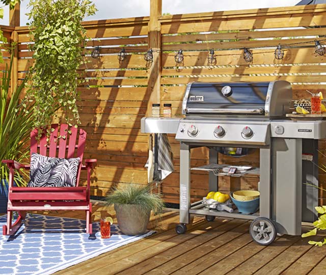 Patio with wood privacy wall