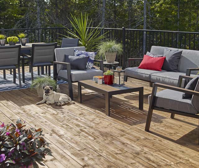 Wooden deck with patio furniture