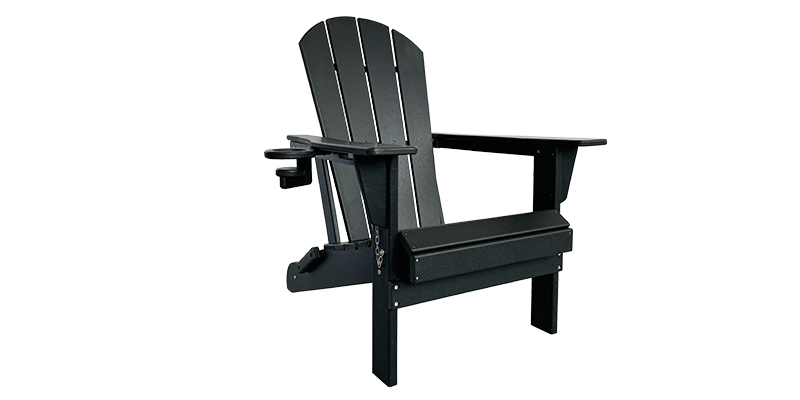 Black Adirondack chair on a white background.