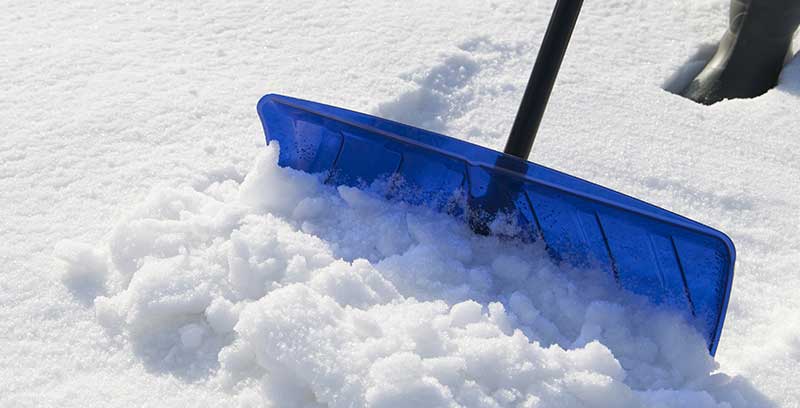 Blue shovels in the snow