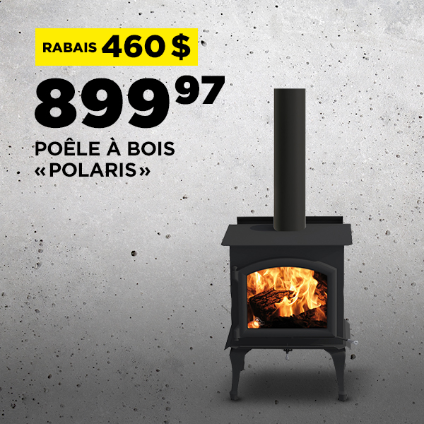 Rabais du Vendredi Fou 2024 chez BMR - Rabais de 460$ sur le poêle à bois Polaris classique de J.A. Roby.