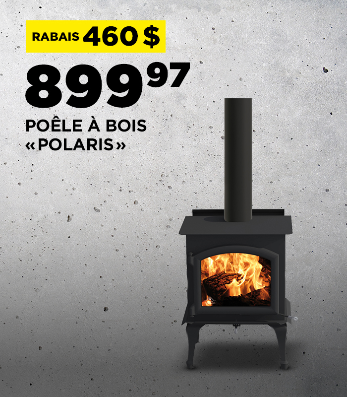 Rabais du Vendredi Fou 2024 chez BMR - Rabais de 460$ sur le poêle à bois Polaris classique de J.A. Roby.