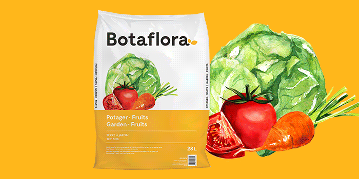 Animation showing various Botaflora soils, fertilizers, and gardening tools.
