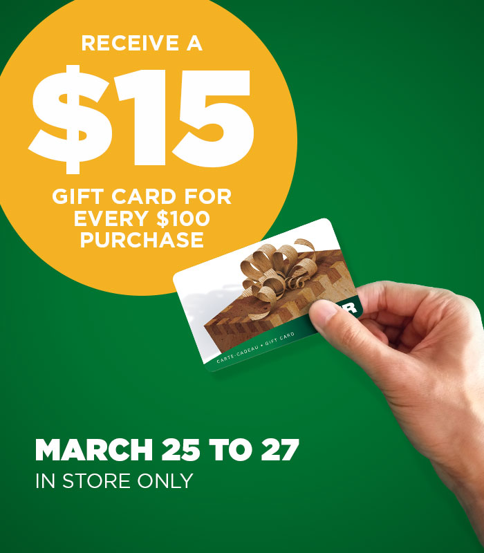 Receive a $15 gift card for every $100 purchase in store