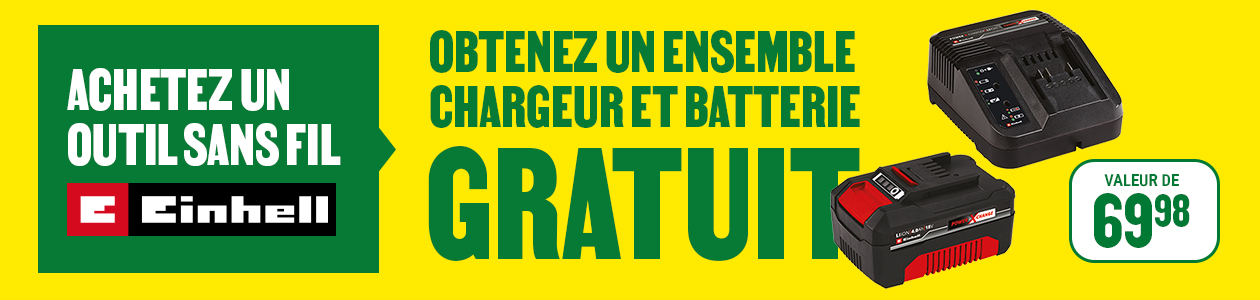 Ensemble chargeur et batterie Einhell gratuit à l'achat d'un outil sans fil Einhell