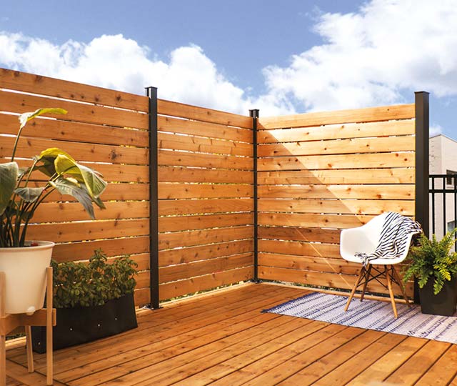 Hoft privacy screen on a wooden deck