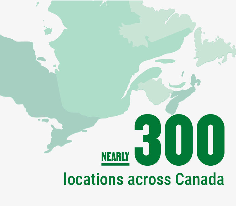 Near 300 BMR locations in Canada.