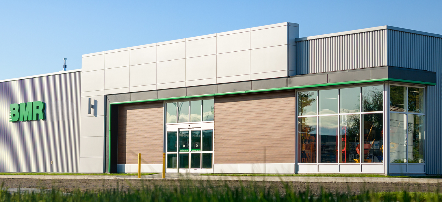 Front exterior of a BMR store featuring the main entrance and BMR signage.