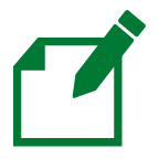 Green icon depicting a form and a pencil